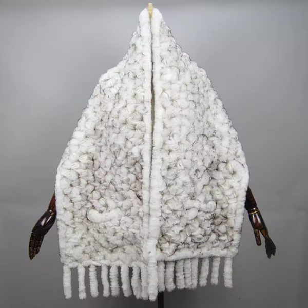 Knitted  Real Rex Rabbit Fur Tassel Neck Warm Long Scarves - Image 2