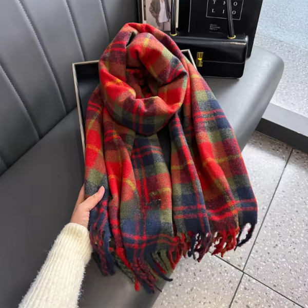 Plaid Fashion Bib Double-sided Long Imitation Cashmere Thickened Scarves - Image 5