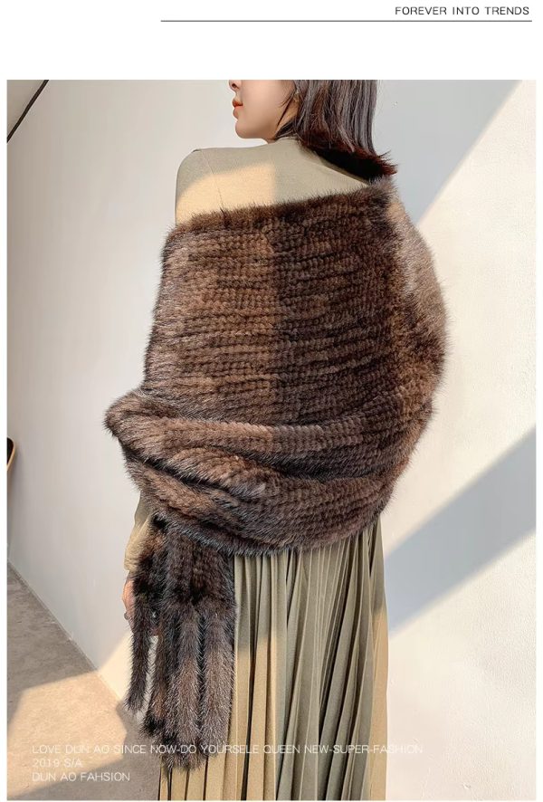 Real Mink Fur Knitted Pashmina Scarves Long Style Large Winter Scarf - Image 8