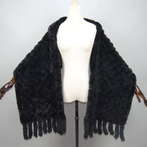 Knitted  Real Rex Rabbit Fur Tassel Neck Warm Long Scarves - Image 3