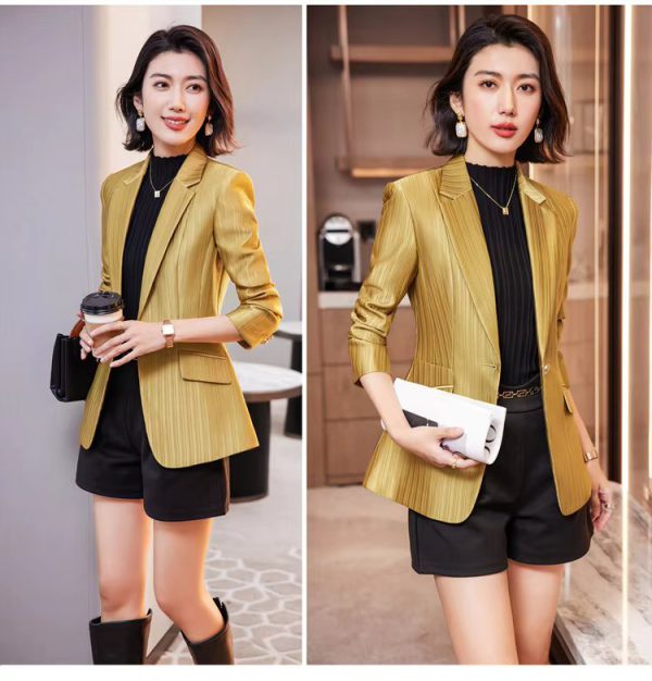 Luxury Bright Striped Long Sleeve  Elegant Single Golden Button Formal Suits - Image 11