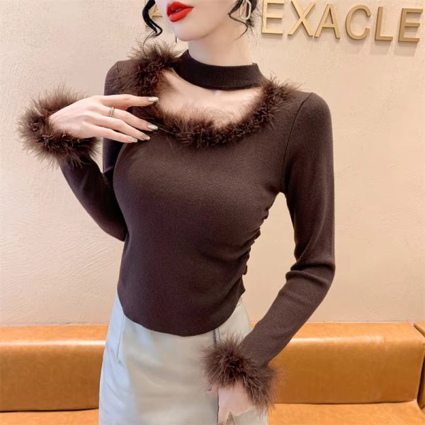 Fluffy Fashion Square collar Hollow Out Tops - Image 3