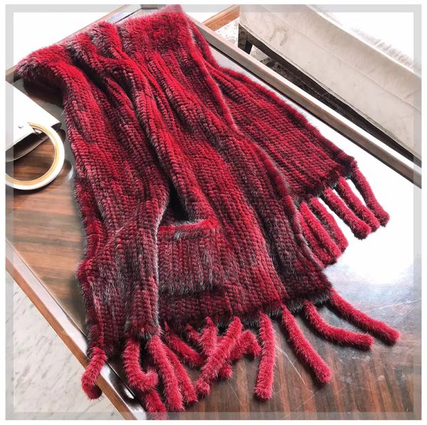 Real Mink Fur Knitted Pashmina Scarves Long Style Large Winter Scarf - Image 9