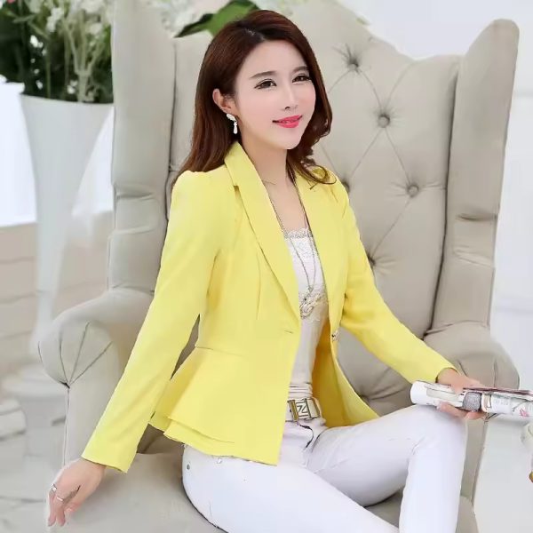 Ruffled Edge Slim Fit Fashion Long Sleeved Solid Colored Suit Blazer - Image 2