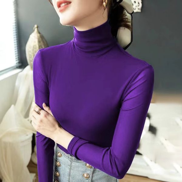 High-neck Long Sleeve Fashion Slim Stretch Bottoming Mesh T Shirt - Image 9