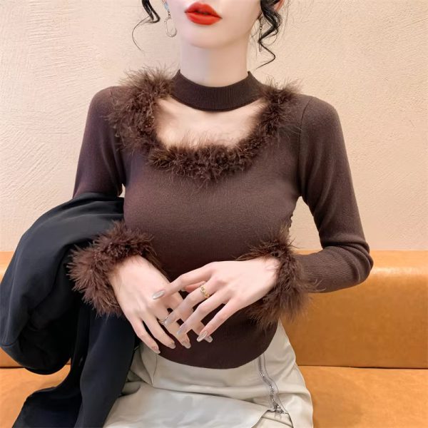 Fluffy Fashion Square collar Hollow Out Tops