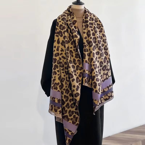 Luxury Winter Leopard Two-Sided Cashmere Jacquard High Quality Thicken Wrap Shawl - Image 8