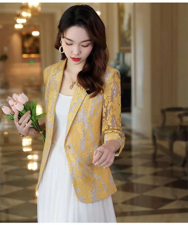 Elegant Lace Hollow Out Korean Fashion Long Sleeve Loose Casual Cardigan Blazers