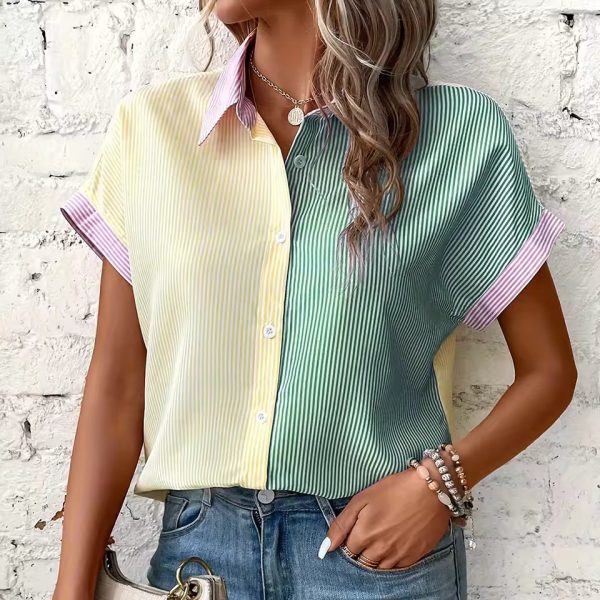 Striped Fashion  Elegant Shirt Plus Size Color Matching Shirt - Image 4