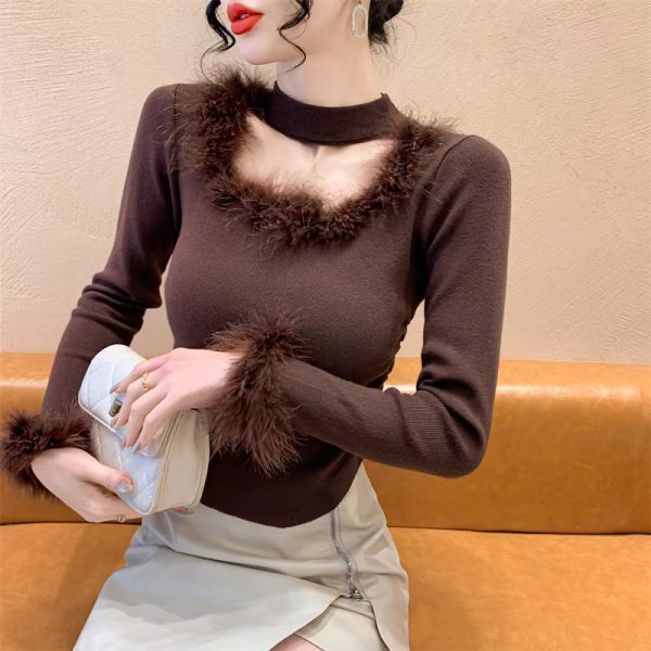 Fluffy Fashion Square collar Hollow Out Tops - Image 5