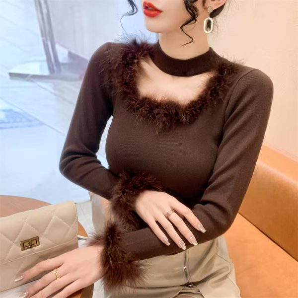 Fluffy Fashion Square collar Hollow Out Tops - Image 7