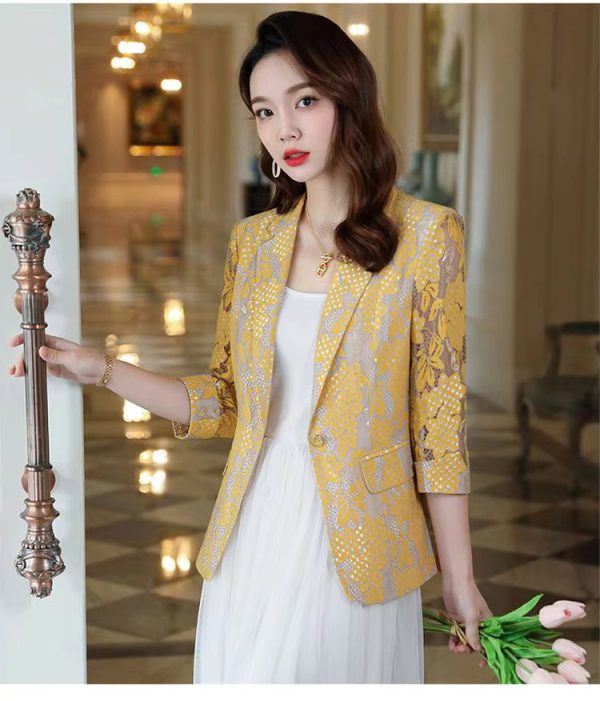 Elegant Lace Hollow Out Korean Fashion Long Sleeve Loose Casual Cardigan Blazers - Image 7