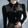 Vintage Doll Collar Polka Dot Fashion Gauze Splicing Perspective Velvet Top - Image 5