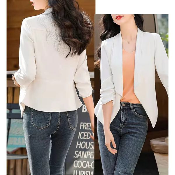 Elegant 3/4 Sleeve Slim Shirring Korean Fashion 3/4 Sleeve Casual Suit Coat - Image 5