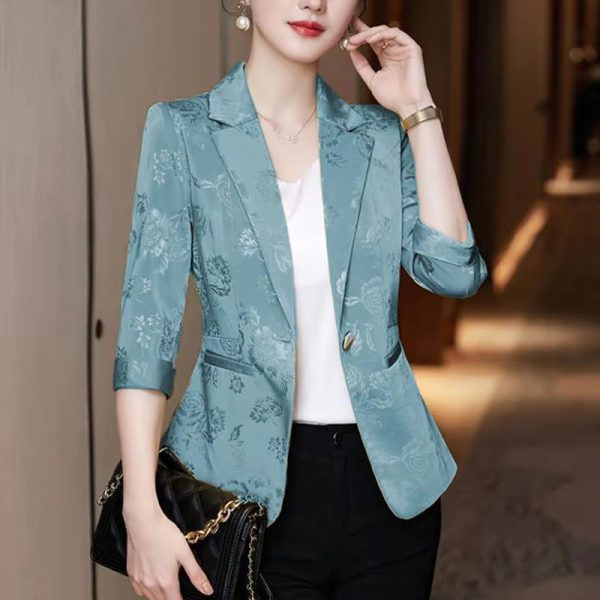 Notched Slim Long Sleeved Pockets Fashion Blazer - Image 6