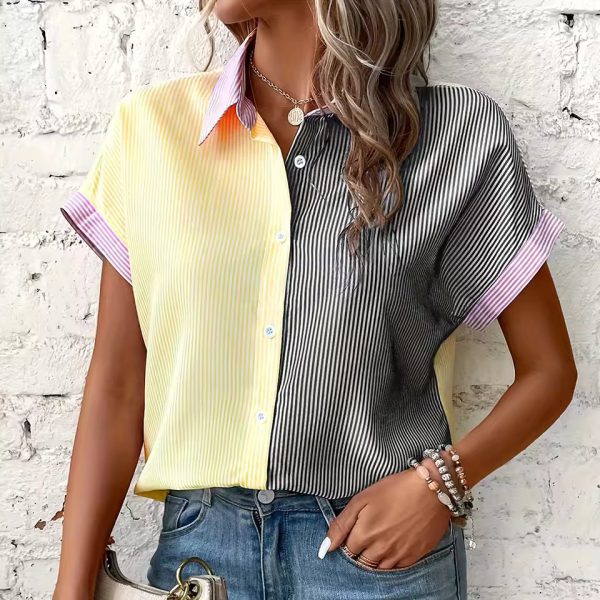 Striped Fashion  Elegant Shirt Plus Size Color Matching Shirt - Image 5