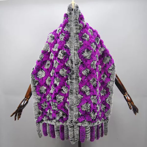 Neck Warm Long  Real Rex Rabbit Fur Knitted shoulder Cape Scarves - Image 3