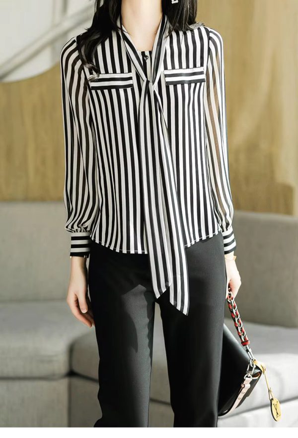 Elegant Striped Printing fashion Long Sleeve Shirt - Image 6