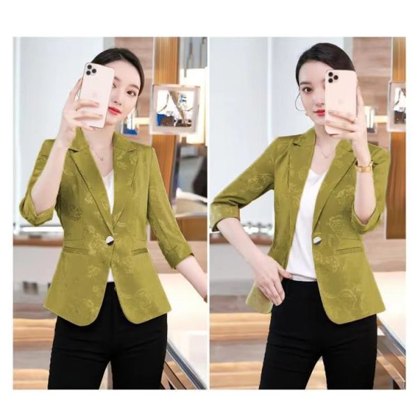 Notched Slim Long Sleeved Pockets Fashion Blazer - Image 2