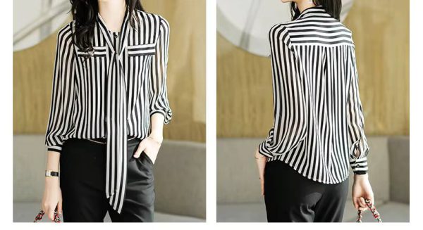 Elegant Striped Printing fashion Long Sleeve Shirt - Image 5