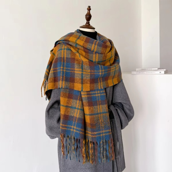 Plaid Fashion Bib Double-sided Long Imitation Cashmere Thickened Scarves - Image 3