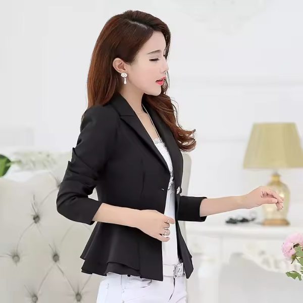 Ruffled Edge Slim Fit Fashion Long Sleeved Solid Colored Suit Blazer - Image 3