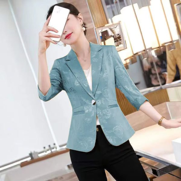 Notched Slim Long Sleeved Pockets Fashion Blazer - Image 7