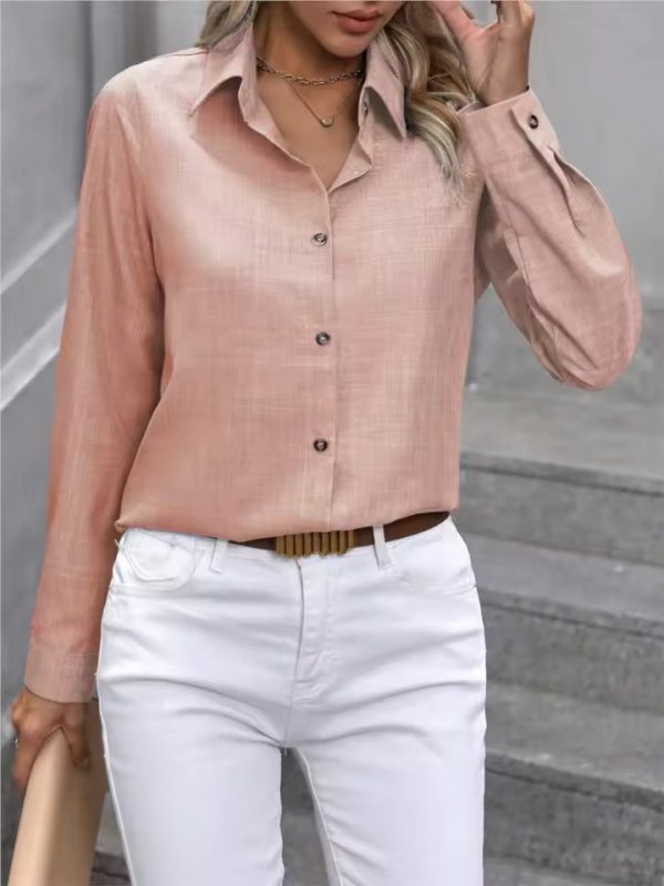 Casual A Solid Color Long-sleeved Lapel Simple Shirt - Image 4