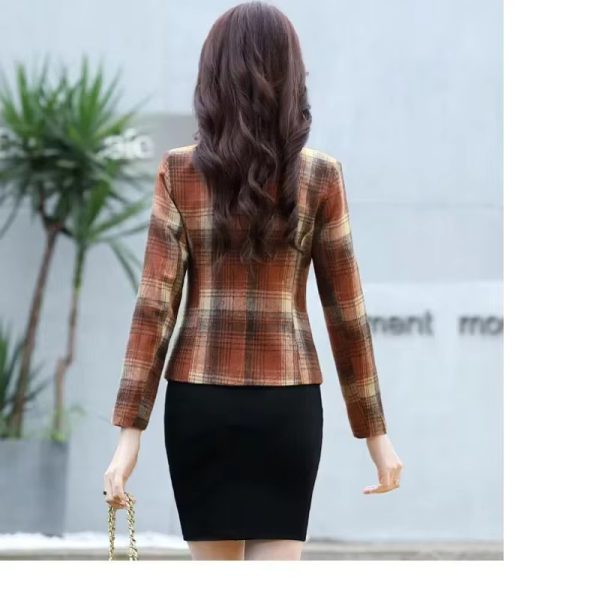 Turn-down Collar Cardigan Plaid Fashion Vintage Stylish Long Sleeve Coats - Image 2