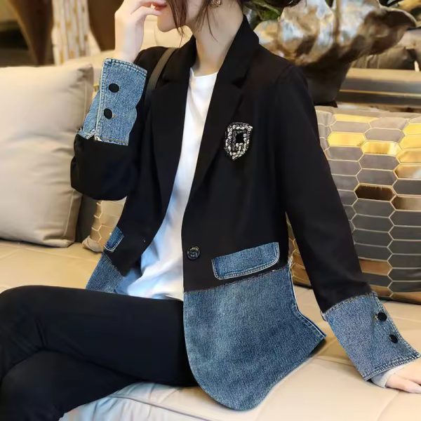 Casual Fashion Denim Patchwork Embroidery All-match Outwear Blazers