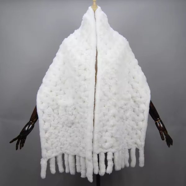 Knitted  Real Rex Rabbit Fur Tassel Neck Warm Long Scarves - Image 4