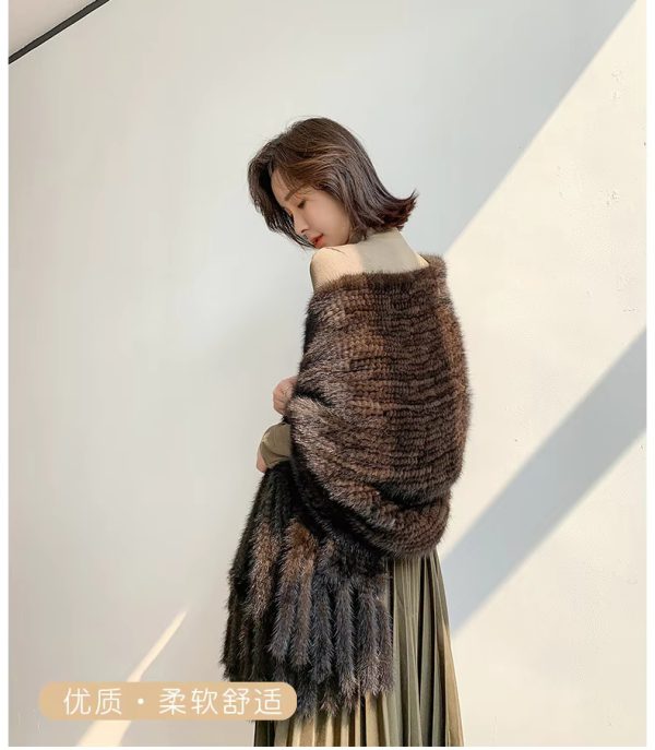 Real Mink Fur Knitted Pashmina Scarves Long Style Large Winter Scarf - Image 12