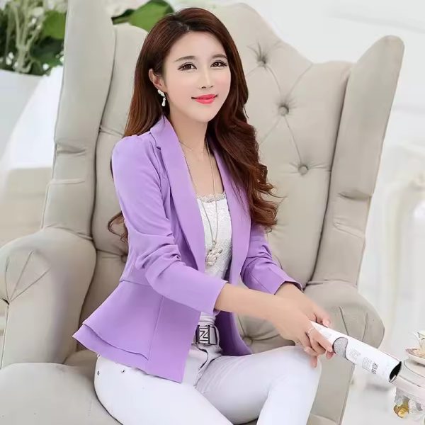 Ruffled Edge Slim Fit Fashion Long Sleeved Solid Colored Suit Blazer - Image 5