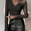 Long Sleeve Fashion Mesh Asymmetric Skinny Tops - Image 2