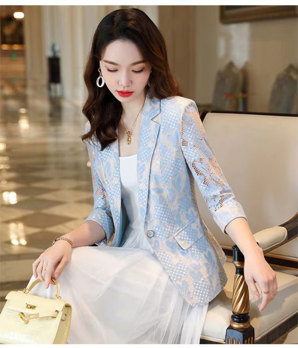 Elegant Lace Hollow Out Korean Fashion Long Sleeve Loose Casual Cardigan Blazers - Image 2