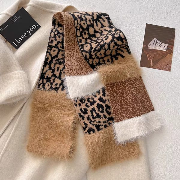 Leopard Pattern Knitting Thick Soft Warm High Quality Cashmere Warm Muffler - Image 3