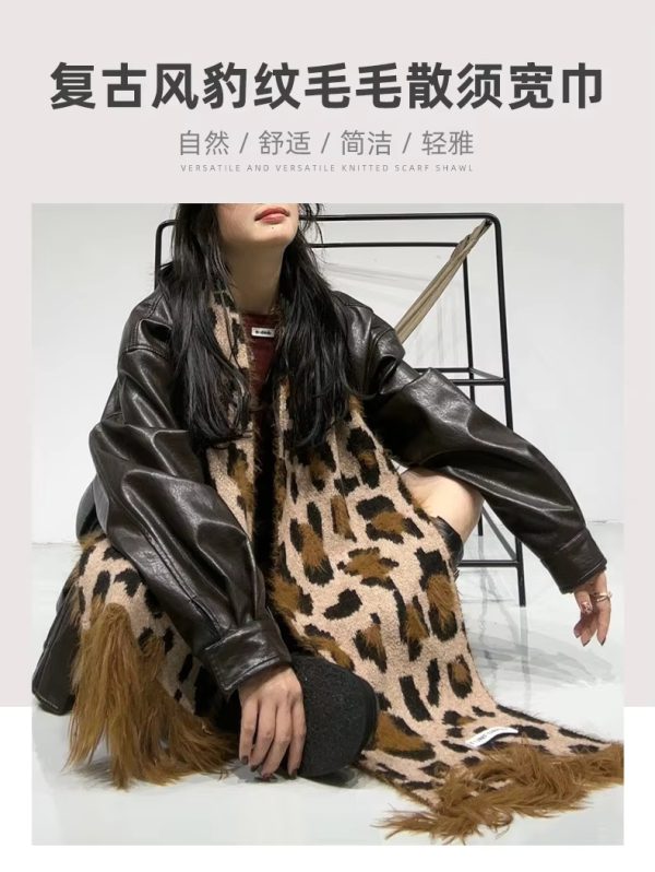 Leopard Print Fashion High Quality Cashmere Thick Warm Scarf Shawl - Image 5