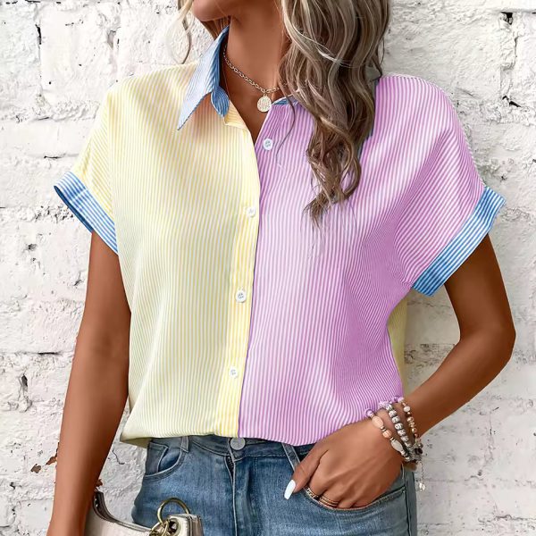 Striped Fashion  Elegant Shirt Plus Size Color Matching Shirt - Image 2