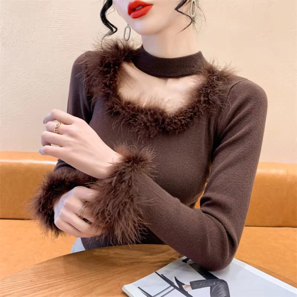 Fluffy Fashion Square collar Hollow Out Tops - Image 8