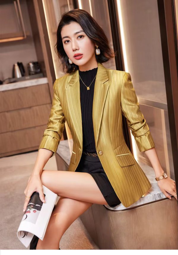 Luxury Bright Striped Long Sleeve  Elegant Single Golden Button Formal Suits - Image 8