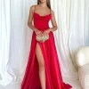 Satin Gown Lace-up Back Spaghetti Straps Formal Party Long Dress