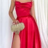 Satin Gown Lace-up Back Spaghetti Straps Formal Party Long Dress - Image 2