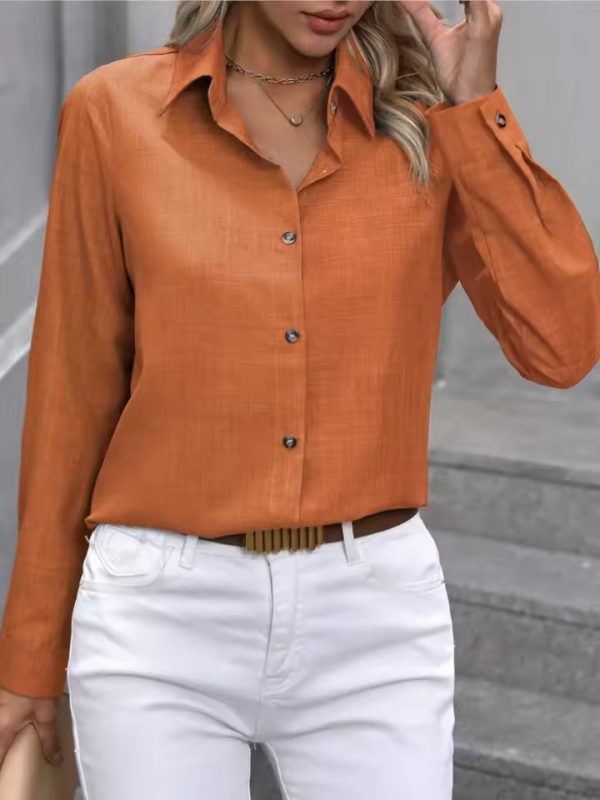 Casual A Solid Color Long-sleeved Lapel Simple Shirt - Image 19