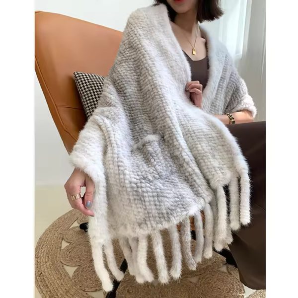 Real Mink Fur Knitted Pashmina Scarves Long Style Large Winter Scarf - Image 19