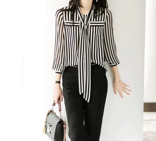 Elegant Striped Printing fashion Long Sleeve Shirt - Image 7