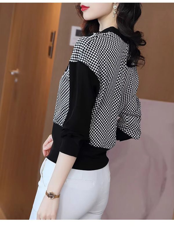 Elegant O-Neck Patchwork Embroidery Screw Thread Loose Casual Long Sleeve Top - Image 5