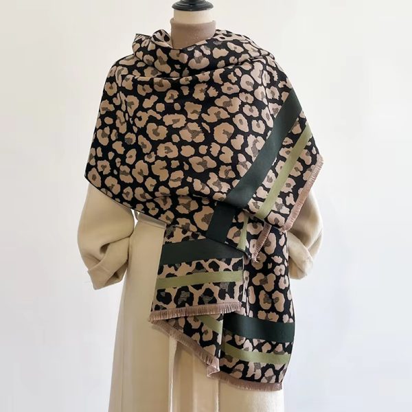 Luxury Winter Leopard Two-Sided Cashmere Jacquard High Quality Thicken Wrap Shawl - Image 2