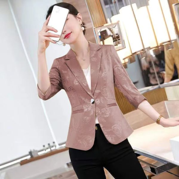 Notched Slim Long Sleeved Pockets Fashion Blazer - Image 3