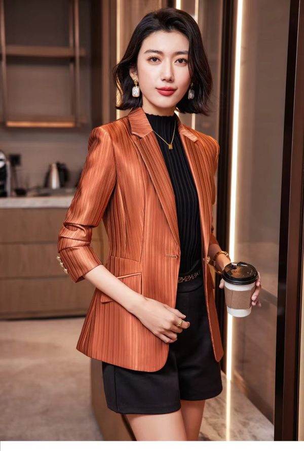 Luxury Bright Striped Long Sleeve  Elegant Single Golden Button Formal Suits - Image 10