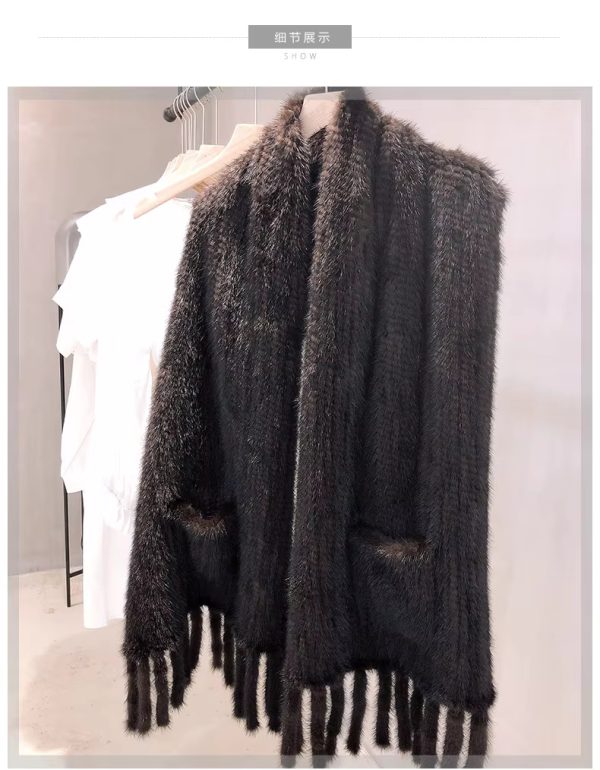 Real Mink Fur Knitted Pashmina Scarves Long Style Large Winter Scarf - Image 13